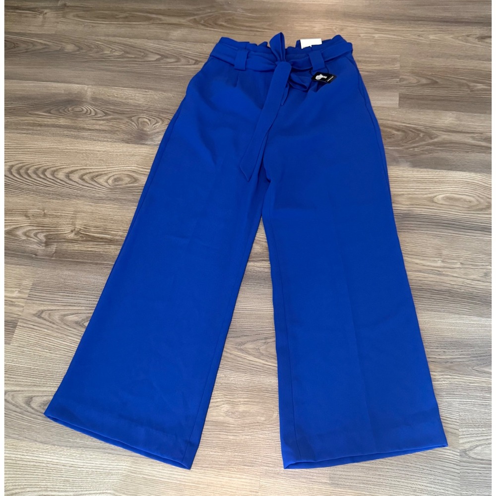 Express Blue Wide Leg High Rise Paperbag Waist Tie Belt Dress Pants sz Small NWT